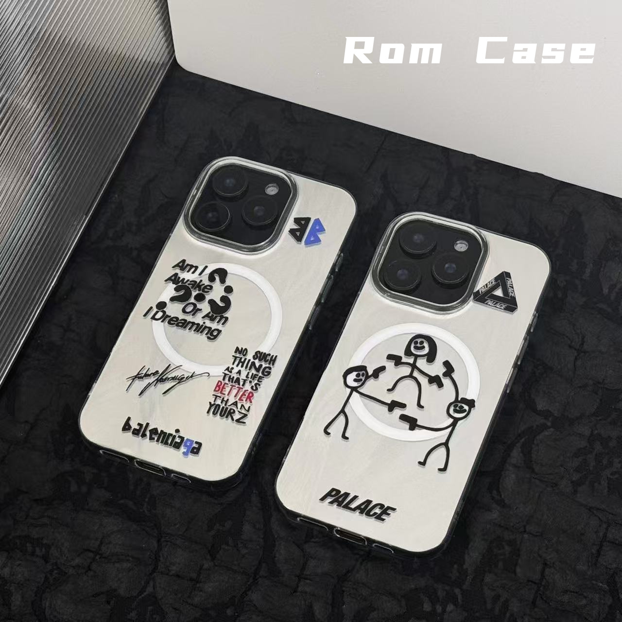 手机壳磁吸imd适用苹果17PM/16PM巴家欧美字体小众夏季潮流烫银壳