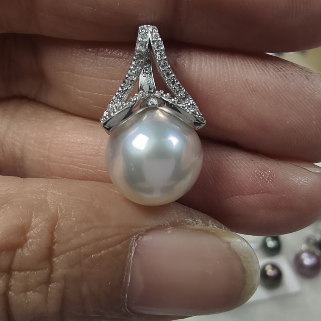 淡水珍珠银S925镶嵌吊坠(不含链)