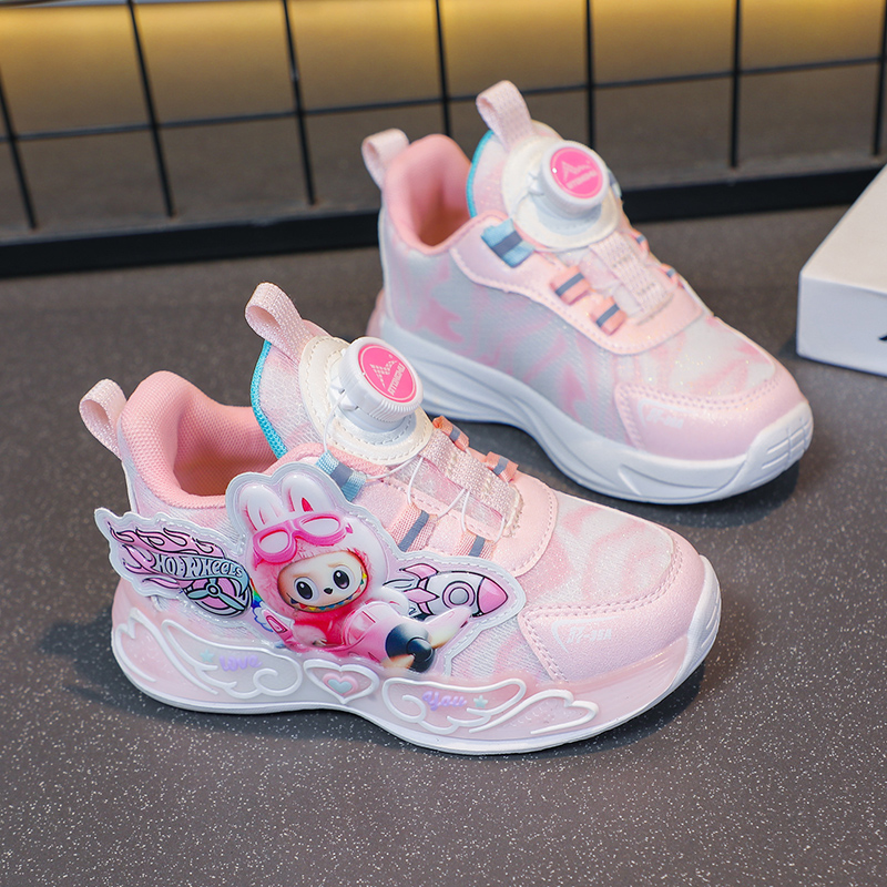 女童运动鞋子2025秋冬新款皮面加绒儿童鞋风女孩跑步鞋旋转纽扣鞋