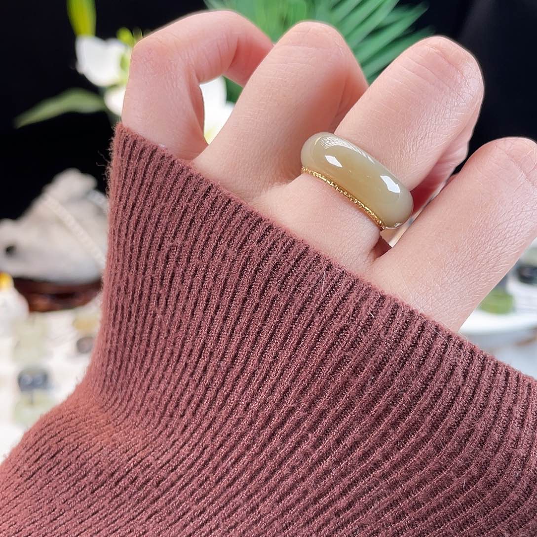 和田玉未镶嵌戒指E32太妃奶糖17.4