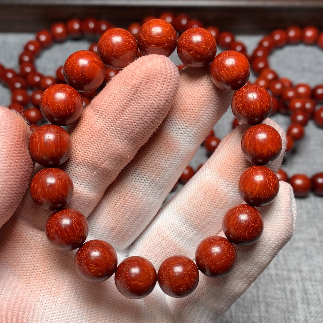 小叶紫檀手串/手链1.2*17颗 鸡血红泥料金星aaaaa无胶无蜡