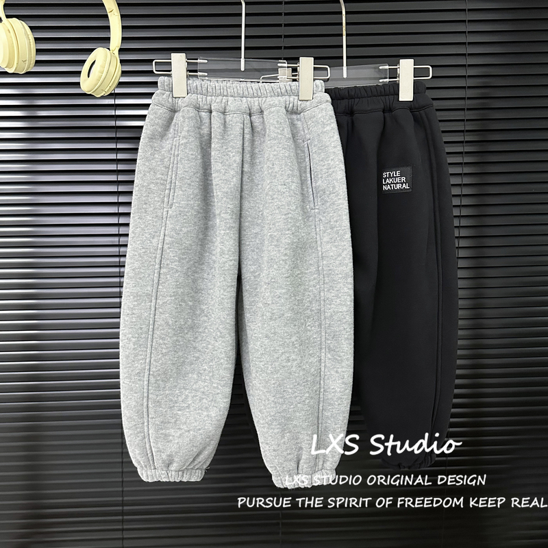 舅舅严选童装男童冬季加绒裤子韩版百搭宽松洋气儿童休闲卫裤L808