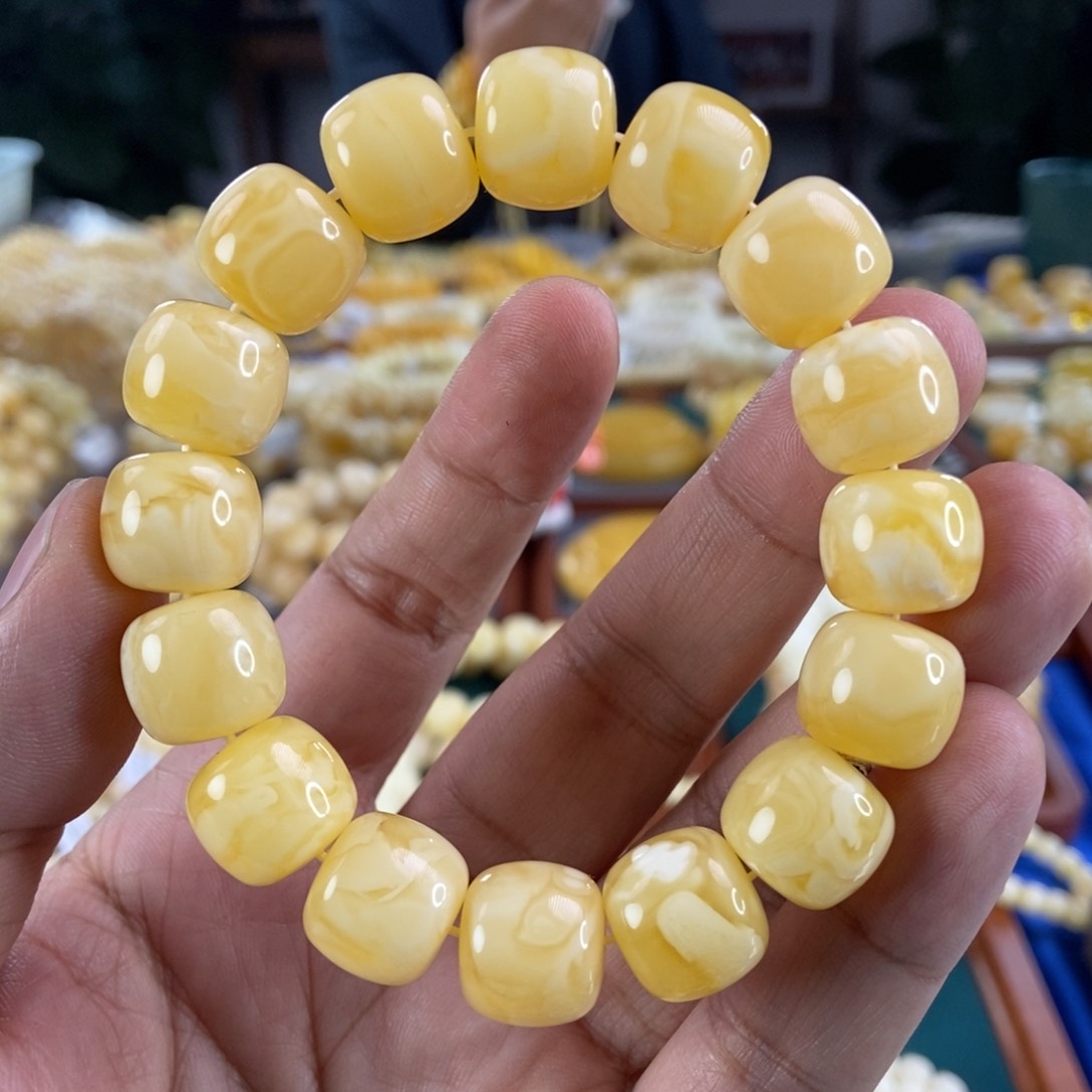 琥珀珠宝奇石未镶嵌14+白花蜡老型手串27.41
