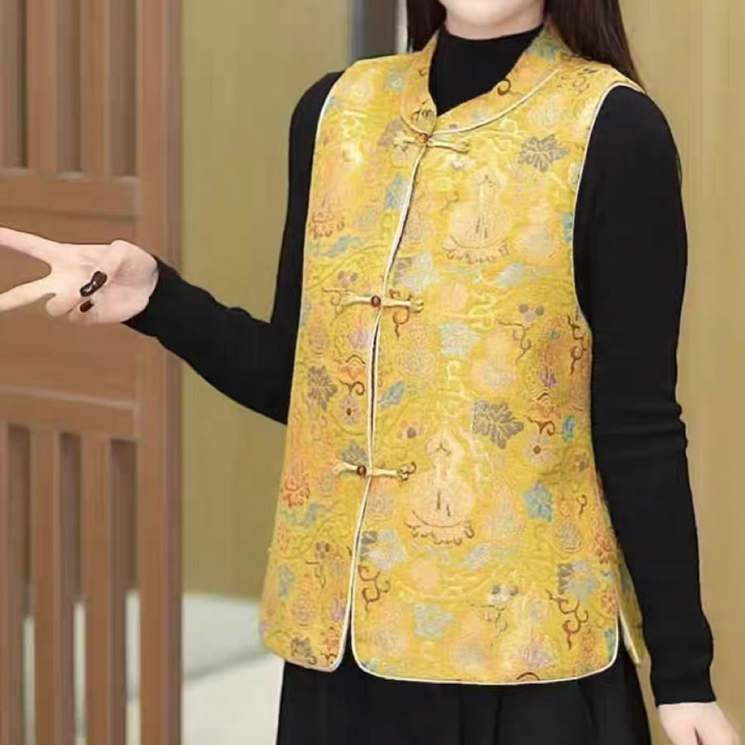 新中式秋冬加厚保暖提花织锦国风气质女款马甲时尚外穿百搭马夹