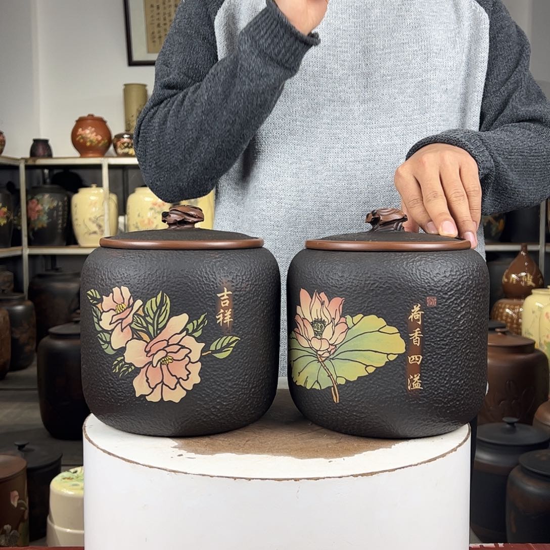 一对357克醒茶罐纯手工