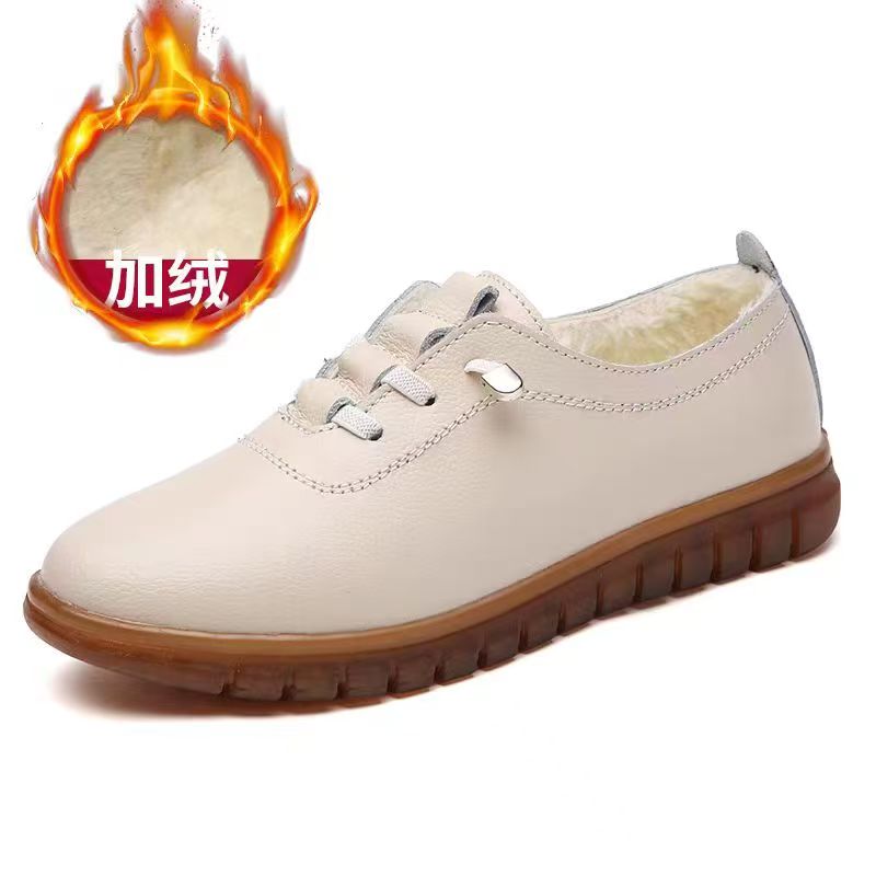 外贸出口软皮妈妈鞋软底软面舒适皮鞋超软休闲防滑一脚蹬棉鞋y