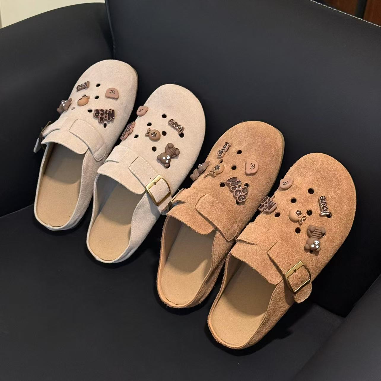 【胖福福大码女鞋】包头半拖鞋女外穿丑萌夏季百搭休闲博肯