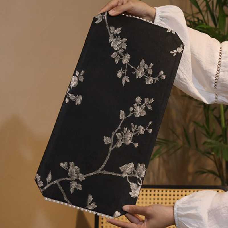 （阿萌茶事）织锦刺绣白梅长方珍珠茶席 （am0172）