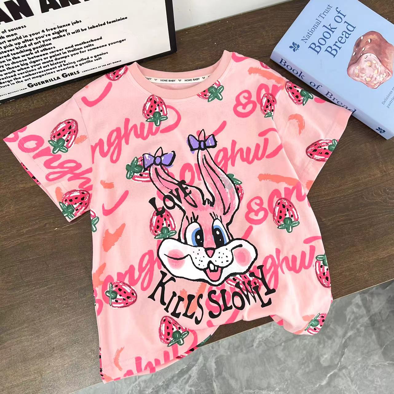 儿童2025夏季新款卡通字母宽松短袖T恤(尺码偏大-按身高拍)B0825