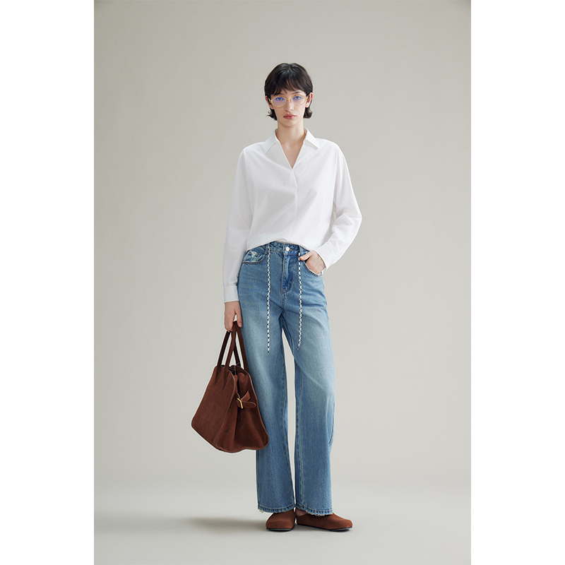 Basic House/百家好纯欲慵懒风女装女生通勤白衬衫-B0625B5CDR2