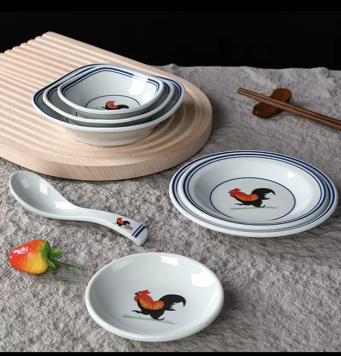 A5密胺餐具古公鸡花餐厅泡菜小碟子创意仿瓷火锅蘸料调料双格味碟