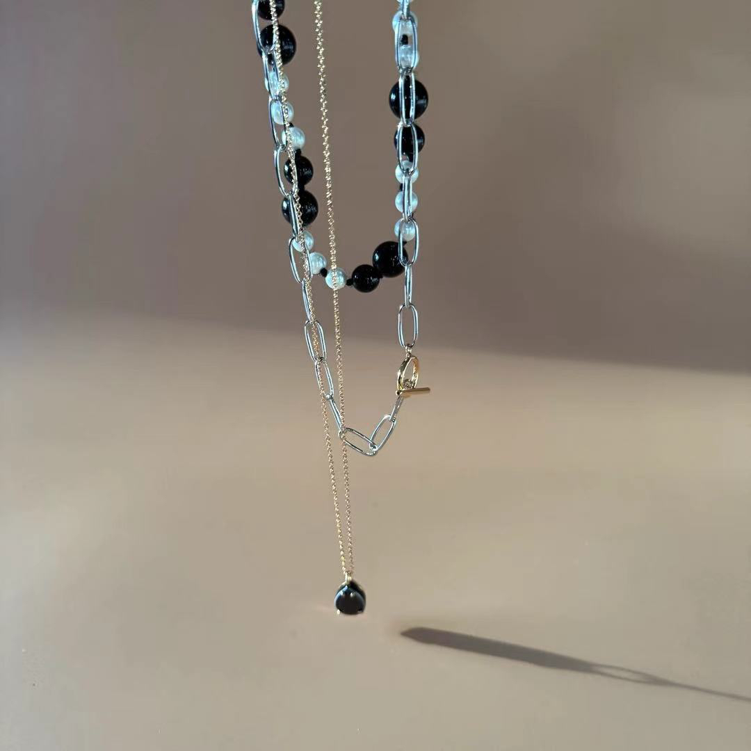 铜合金项链 1325。宝镶嵌 饼。项。银色 