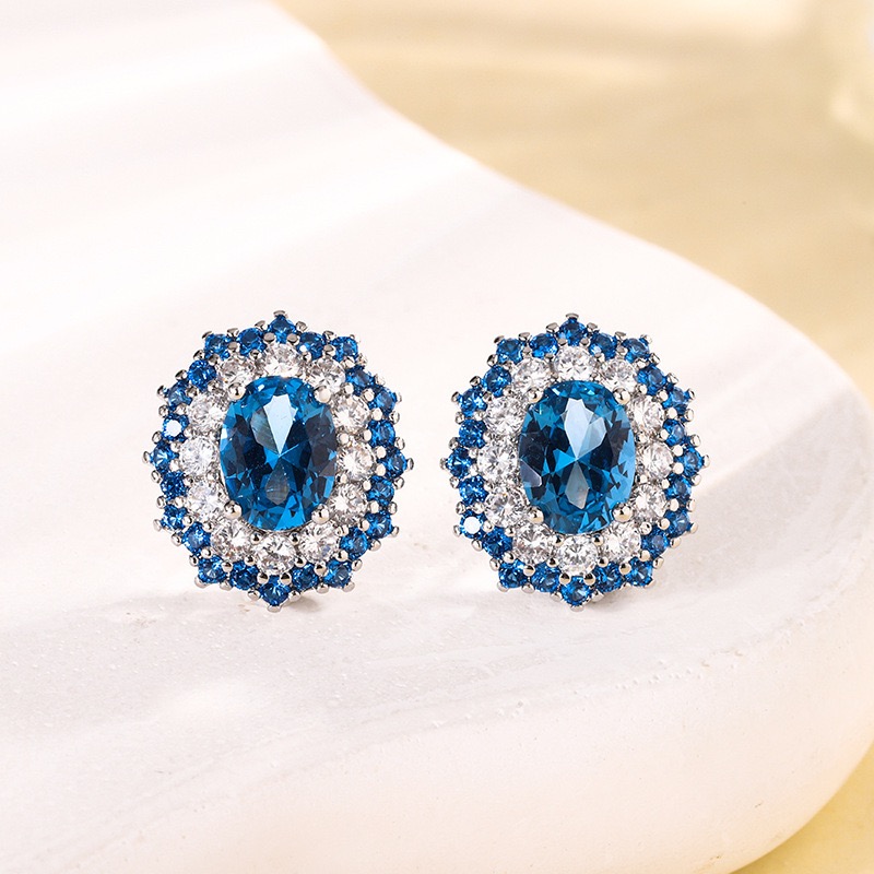 典藏轻奢-蓝宝石-高精切宝石耳钉YB-1451