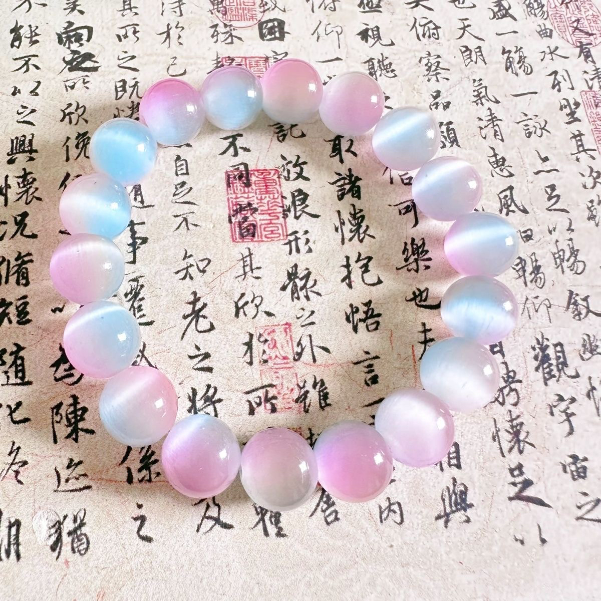 合金手链 少女风拼色银色珠珠女浅金色天然粉欧若紫色假日风手饰
