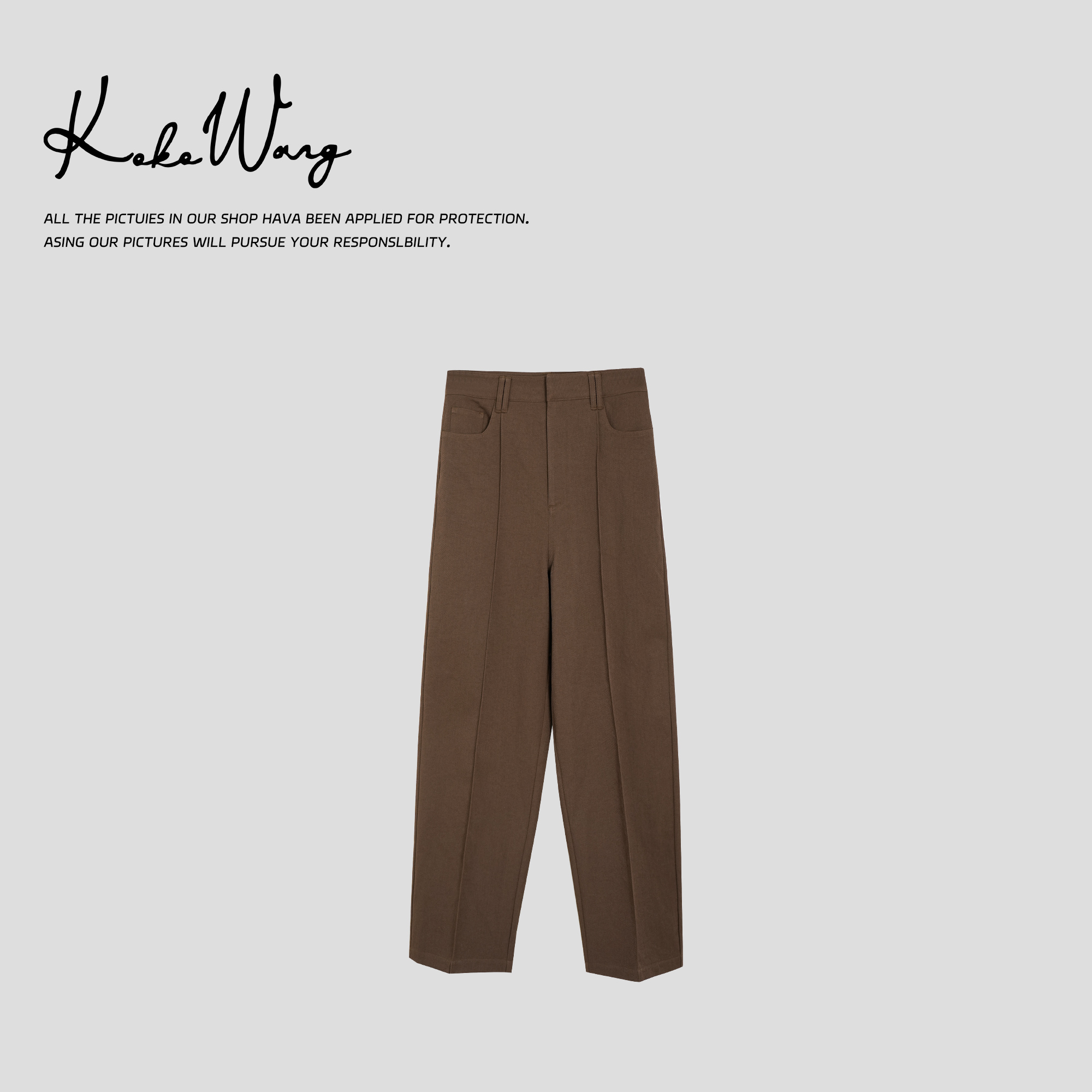 KOKO WANG时尚进口中空纱百搭前中线显瘦直筒休闲裤464925A05K41