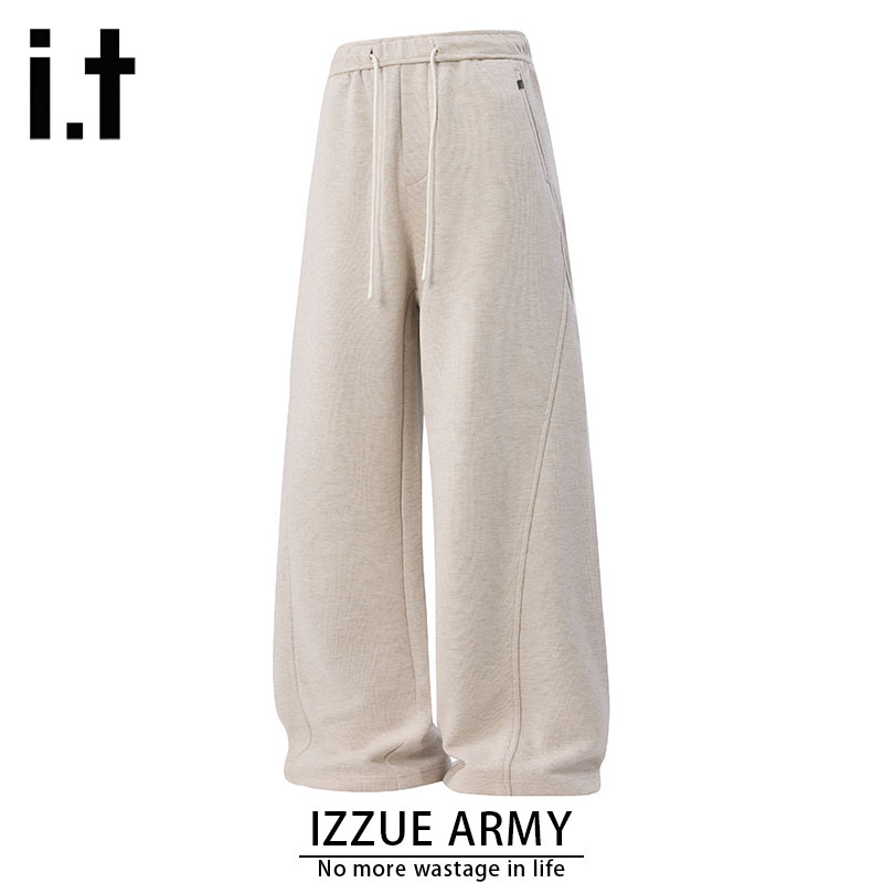izzue正品秋冬季阔腿卫裤男情侣百搭简约纯色直筒美式潮流休闲裤