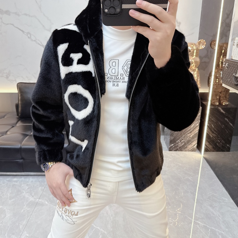 冰希潮牌.男士修身款连帽字母夹克时尚外套加厚保暖2025冬季新款