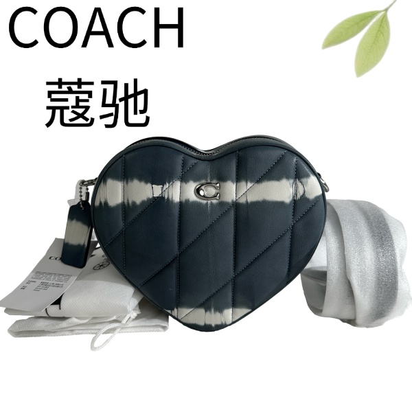 99新 COACH/蔻驰 灰蓝拼白爱心斜挎包G25105750底长19X15