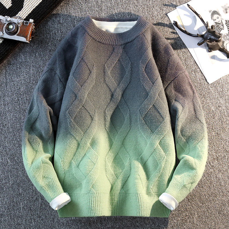 【高品质】2025秋冬季潮流渐变色纹路毛衣男士圆领宽松针织衫Y1735