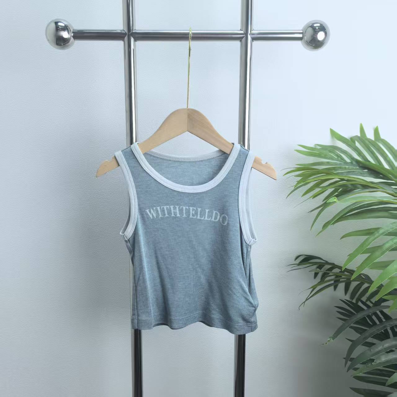 【6071】灰蓝色无袖针织打底背心B1-2