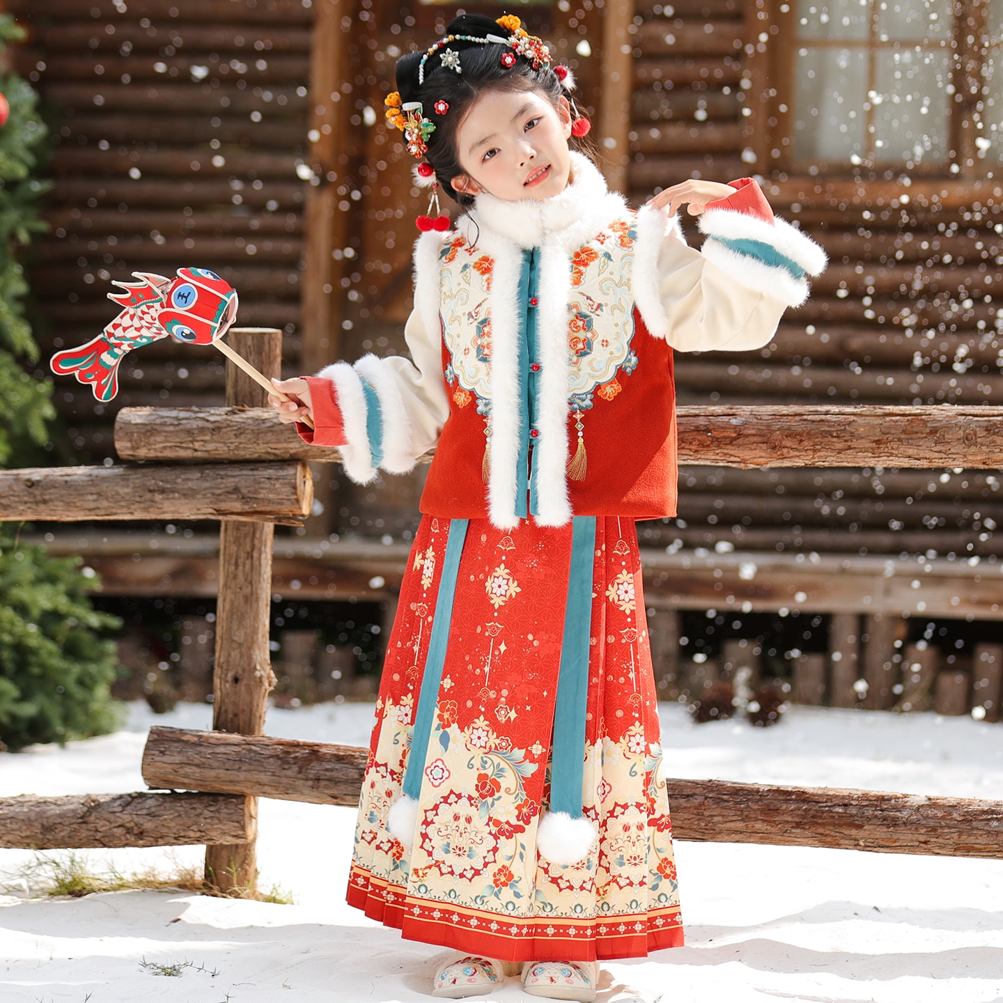 汉服女童冬季加厚马面裙套装儿童唐装拜年服秋冬新款冬装明制裙子
