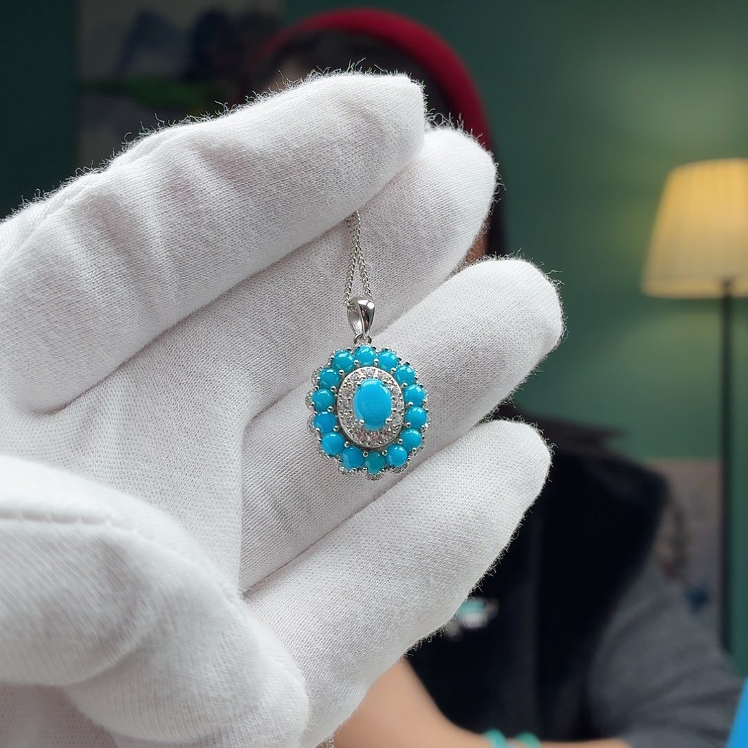 绿松石银S925镶嵌颈饰