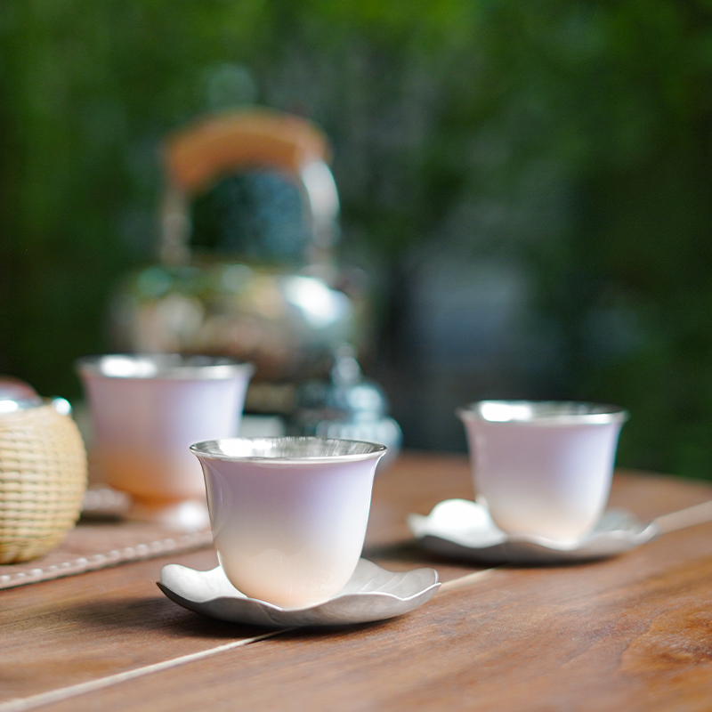 纯银999银茶杯流霞紫包银杯主人杯品茗杯家用功夫茶杯茶具  流霞
