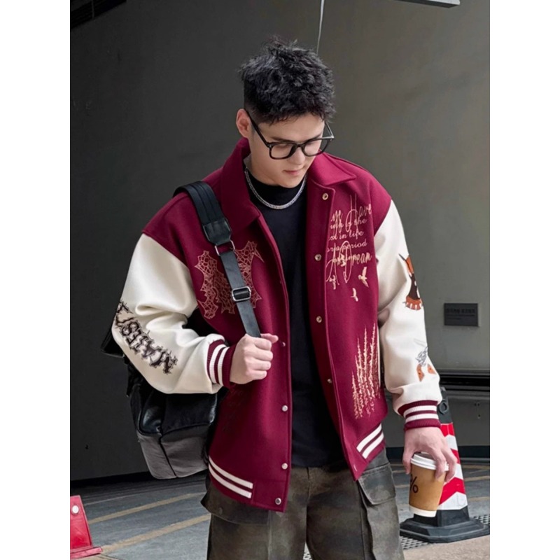 重工刺绣高级感外套男款秋季美式复古休闲棒球服潮廓形飞行员夹克