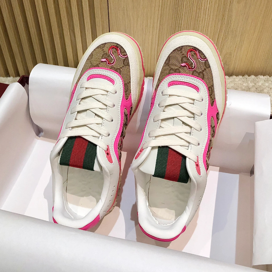 未使用 GUCCI/古驰 全新Re-Web系列 棕色老花蛇年限定板鞋 多尺码