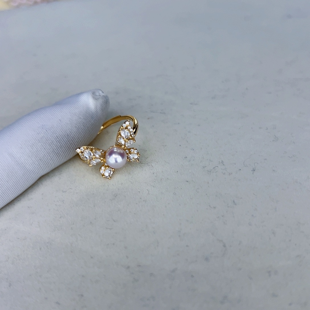 海水珍珠海水akoya设计款戒指5-6mm银S925镶嵌