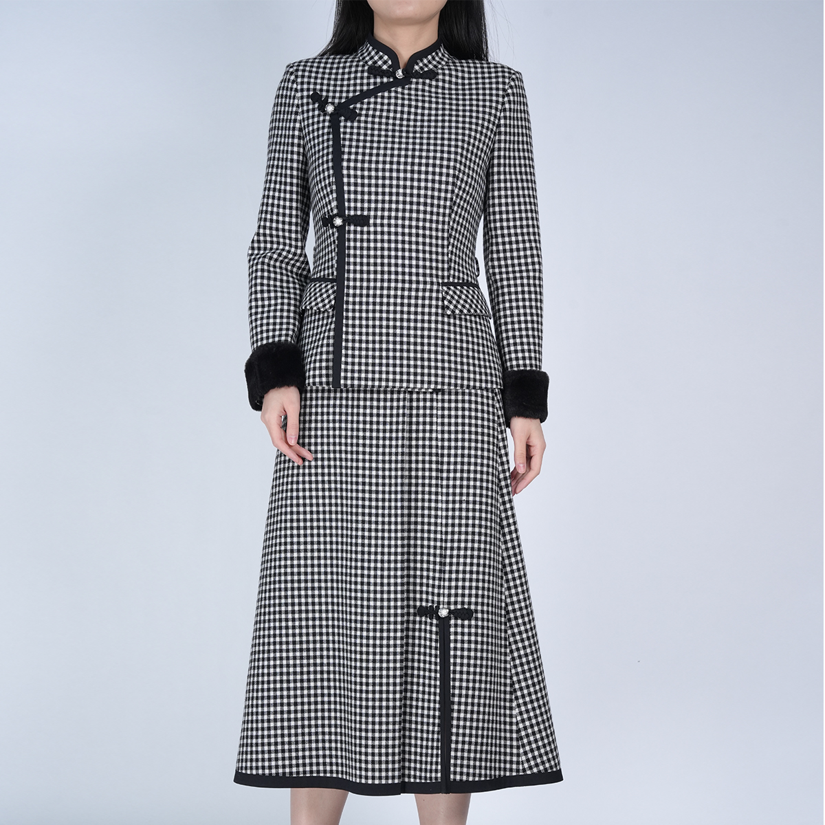 【样衣】中式气质千鸟格复古套装YECL110065+YECL110066