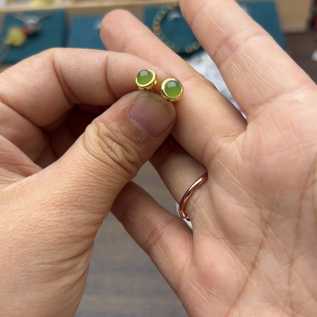 和田玉银S925镶嵌耳饰1528