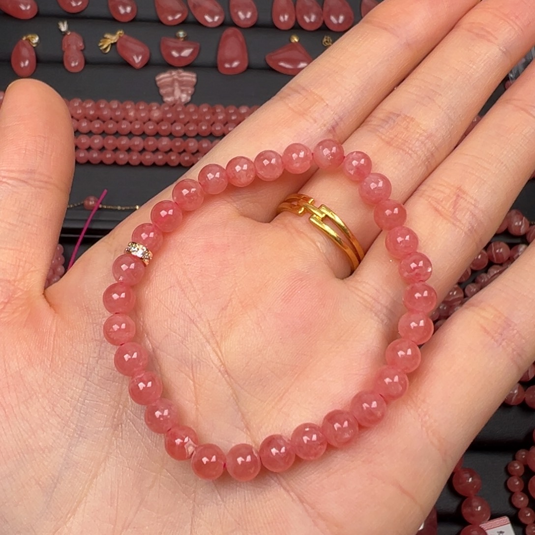 紫***云菱锰矿（红纹石）未镶嵌手绳