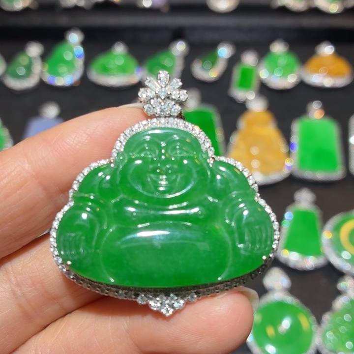 翡翠18K金镶嵌吊坠(不含链)翡翠