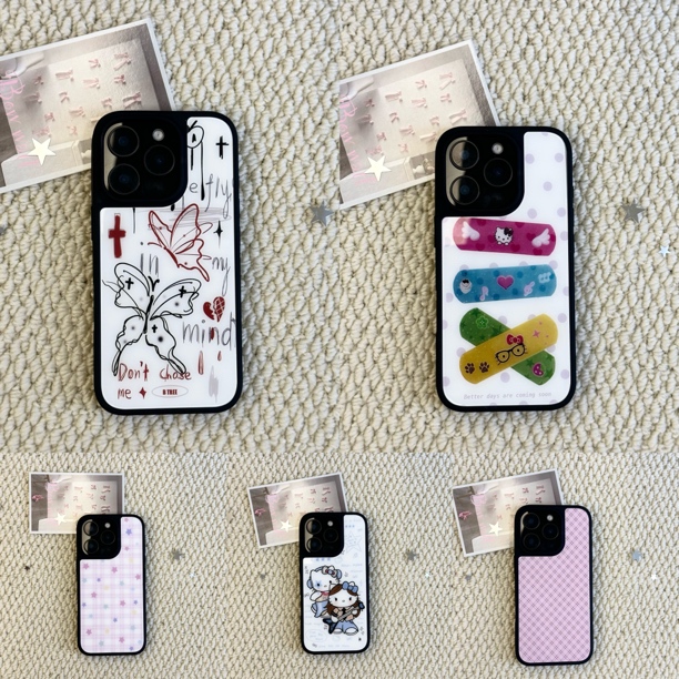 [黑边玻璃]壳 简约百搭少女风手机壳适用于iPhone 16多型号