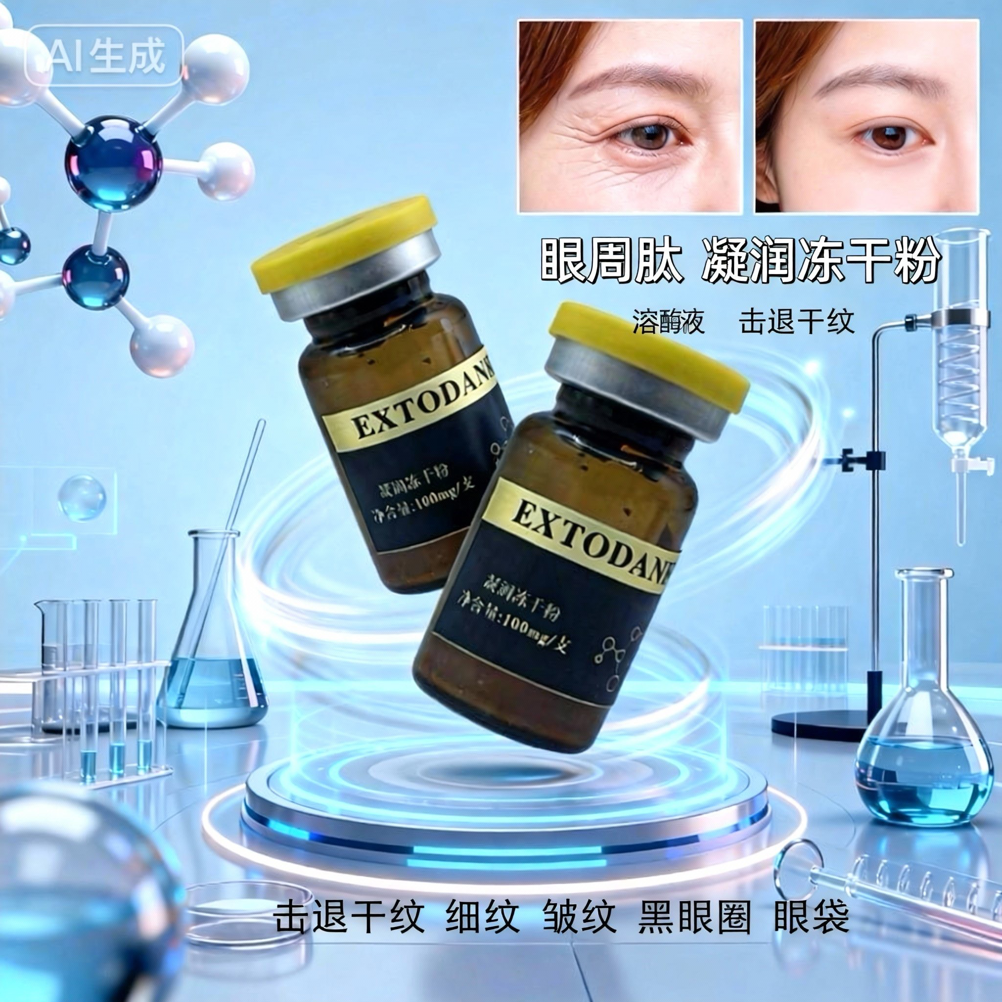 高配眼周肽眼纹黑眼圈眼袋冻干粉溶酶液干纹细纹眼部抗衰眼部护理