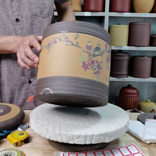 紫砂茶叶罐瑕疵七饼直筒花鸟款不退不换5