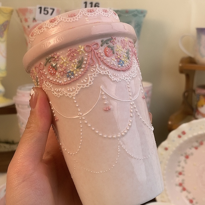 立体釉花卉随行杯