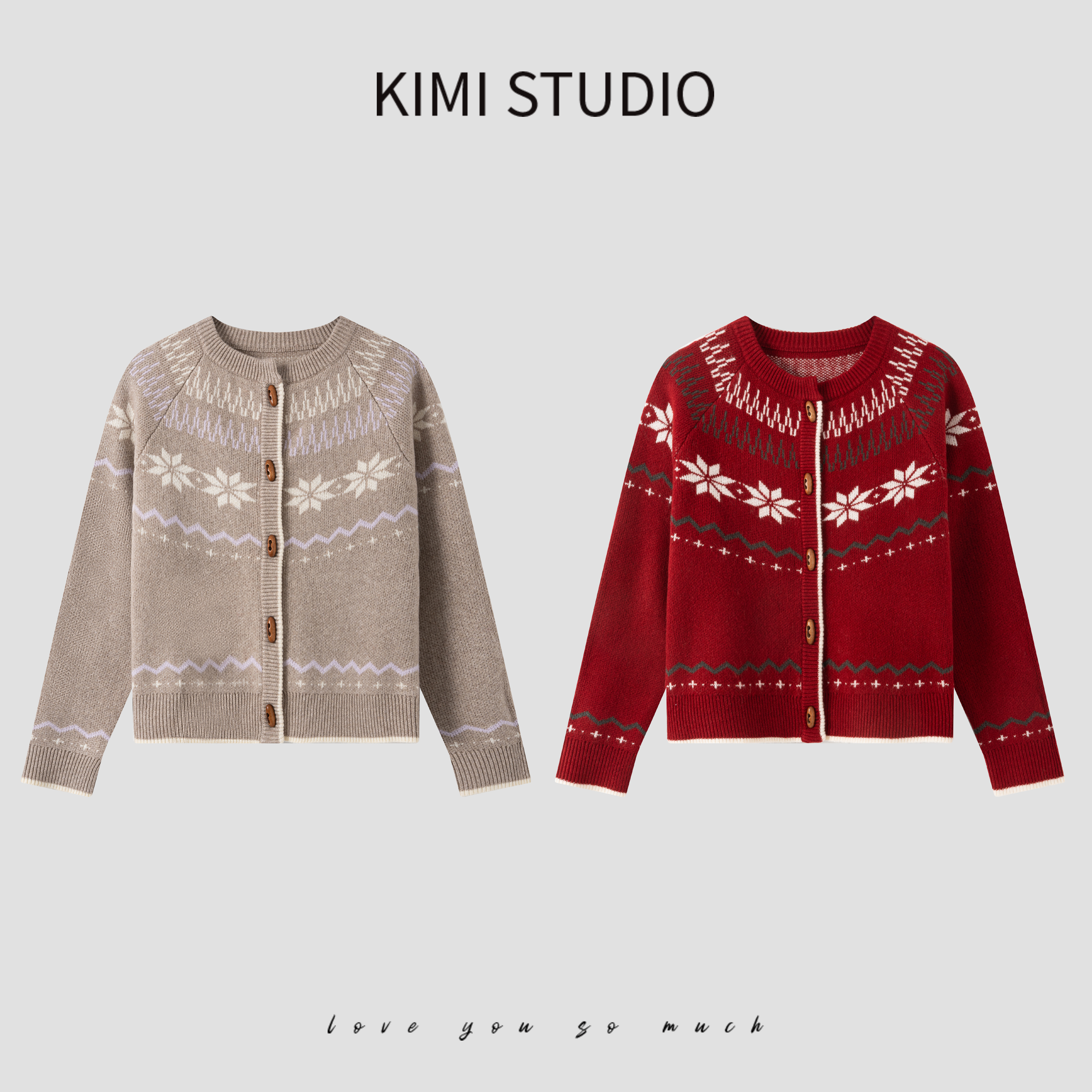 AW251497 秋冬复古雪花木扣针织毛衣开衫