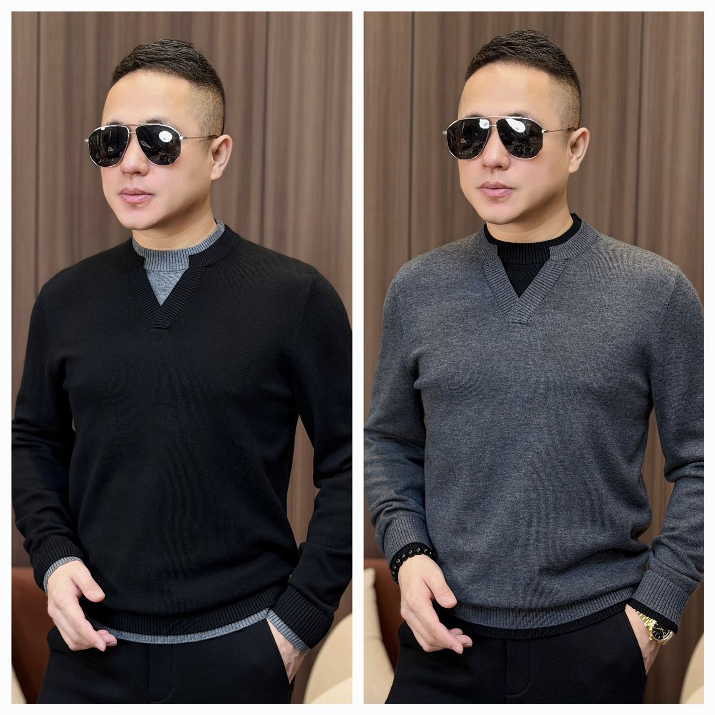 孙先生男装｜男士绵阳毛混纺假两件时尚长袖针织衫32237