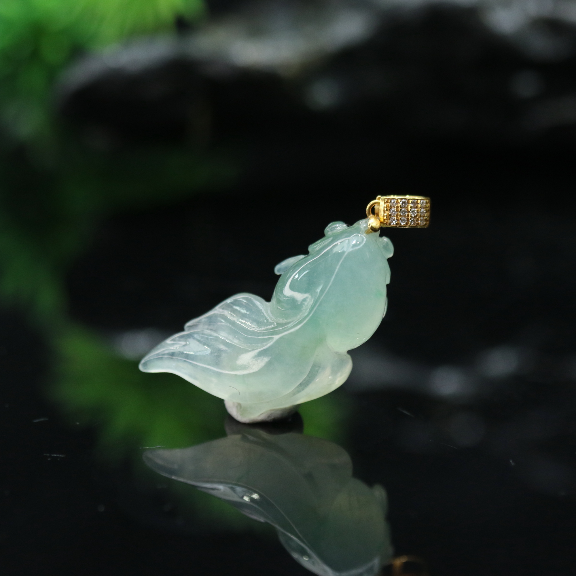 43天然缅甸翡翠A货18k金鱼吊坠/000089/上海嘉禾拍卖