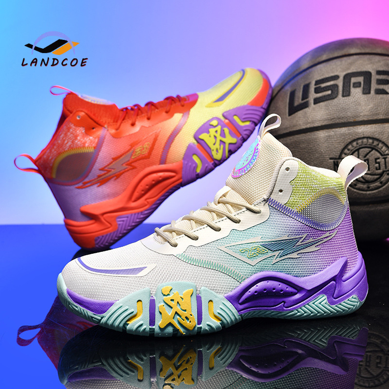 LANDCOE港澳风新款潮流青少年篮球鞋高帮运动鞋子男童户外跑步鞋