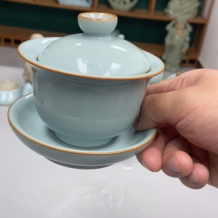 瓷赵**天青色张君老师瑕三才元宝
