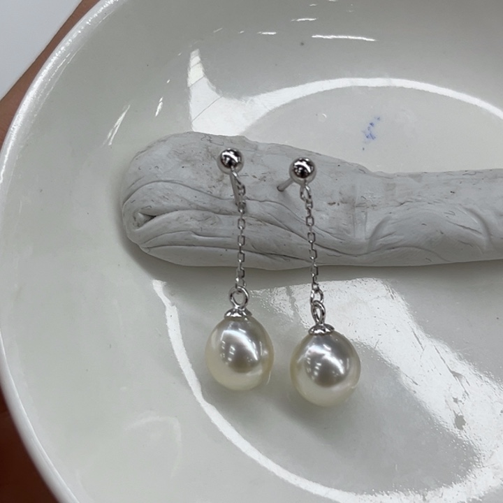 银S925镶嵌耳饰海水珍珠8-9