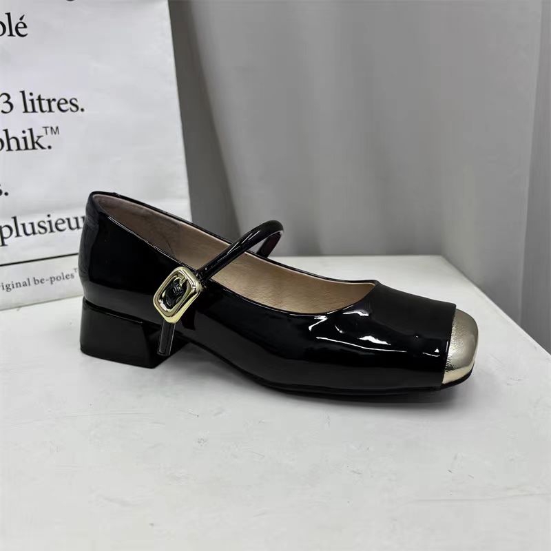 7677-MGG法式气质单鞋珍珠方头平底鞋玛丽珍鞋低跟复古乐福鞋