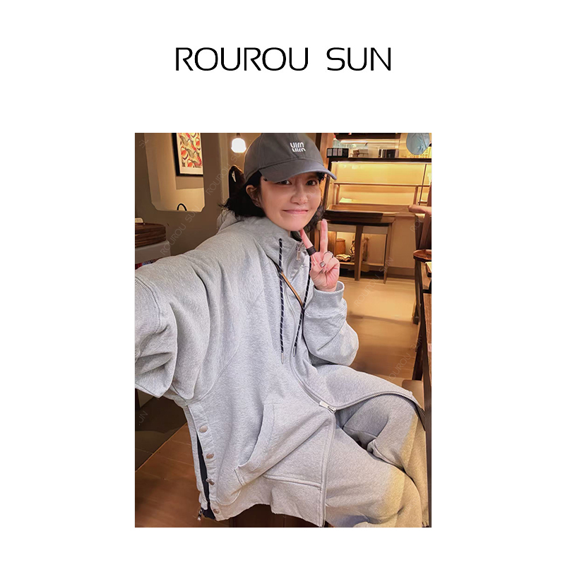 27889早秋款女装美式复古侧按扣开衫女设计感高级感直拉链外套