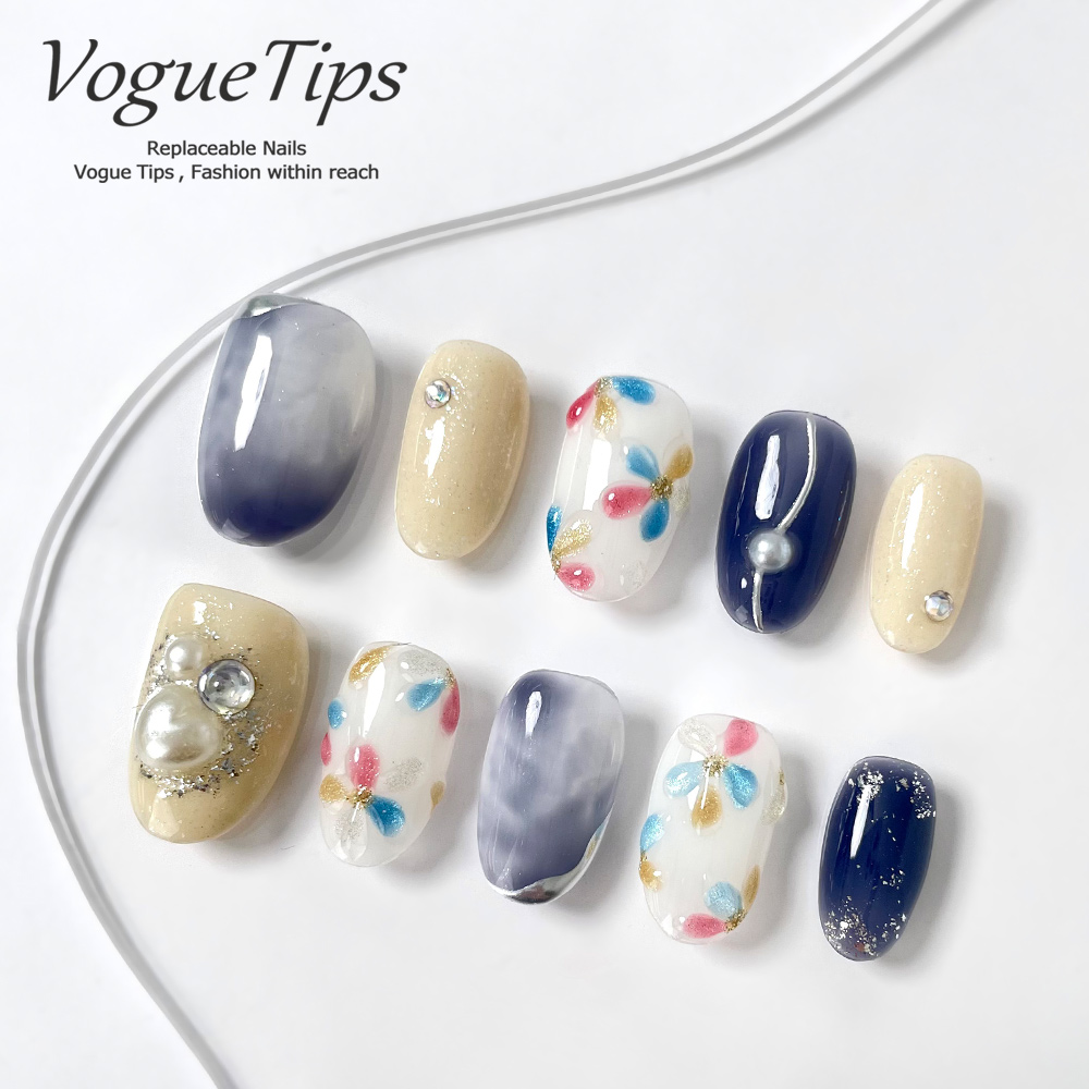 VogueTips 紫碎花简约ins风穿戴甲高颜值显白手工美甲片短圆ZB618