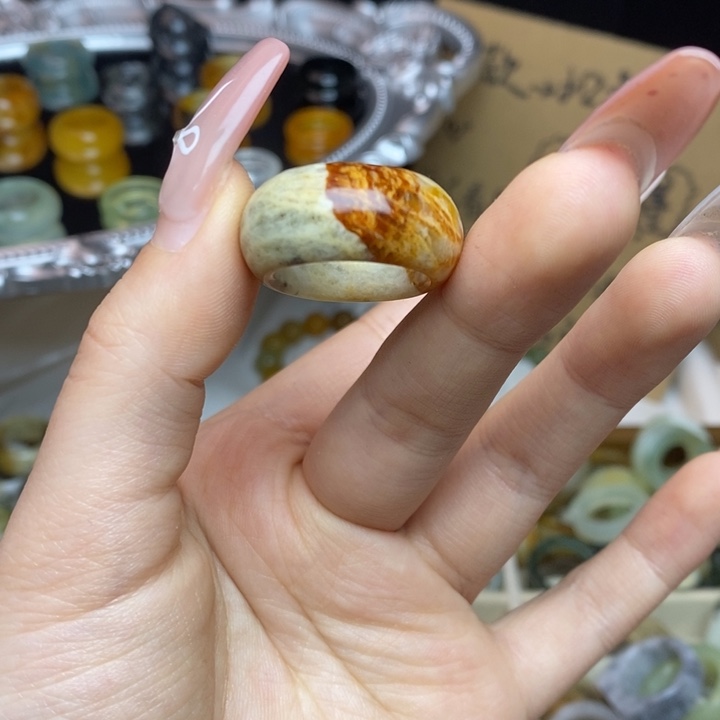 蛇纹石玉合金戒指21-18.3