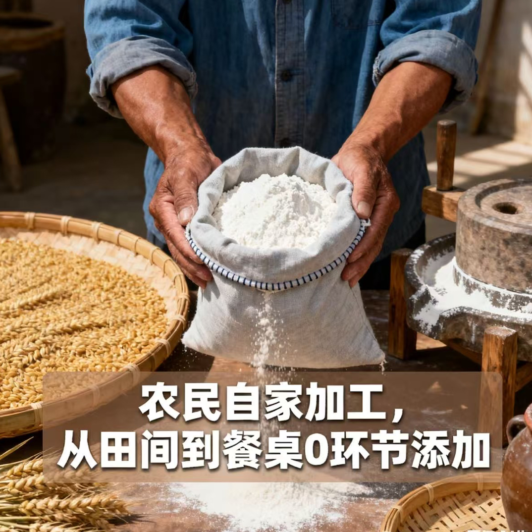 安徽阜阳本地小麦石磨面粉原色原味零添加零提取农家全麦粉