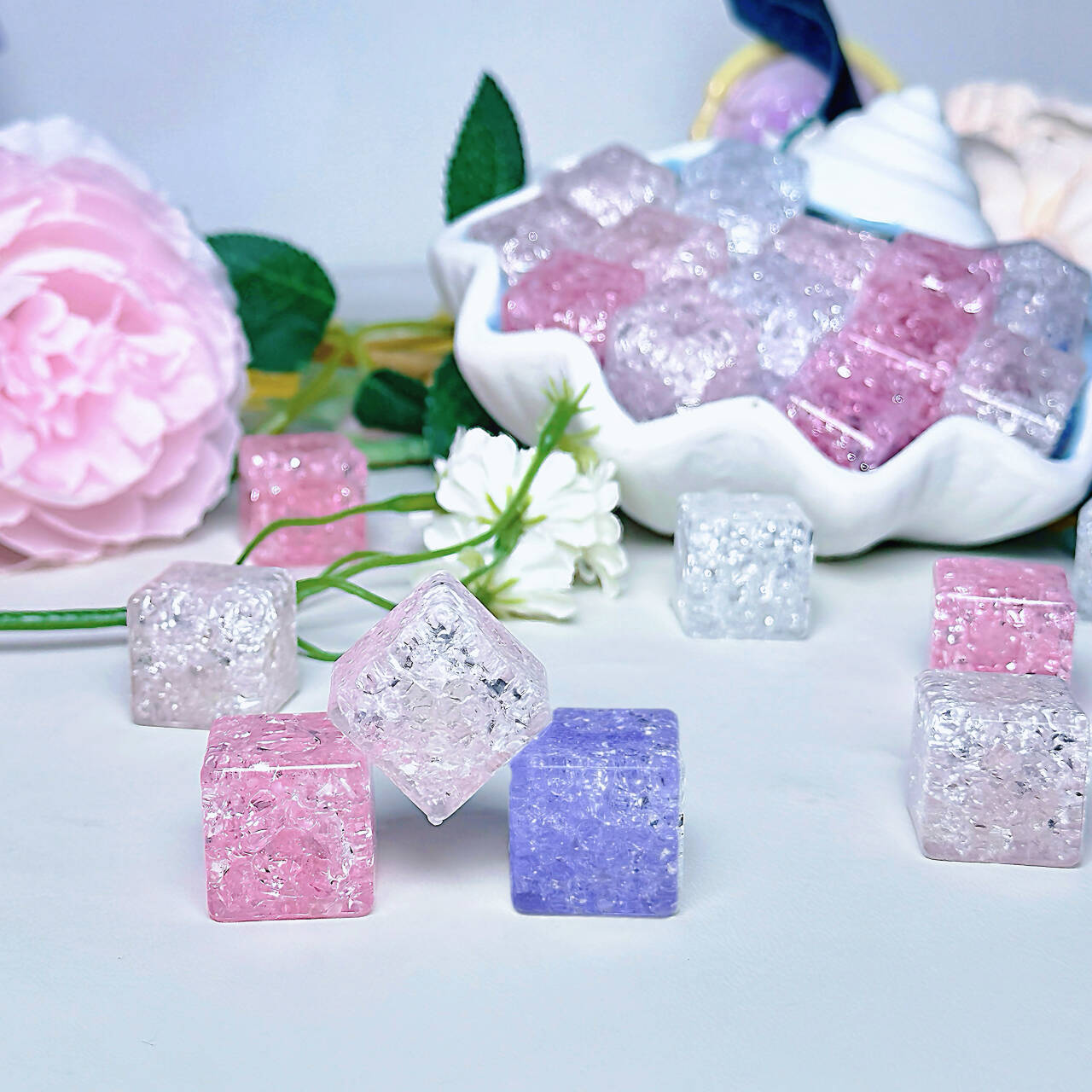 月亮家定制冰裂冰块【粉紫冰星】1.8cm 潮玩仿真夜光冰块diy